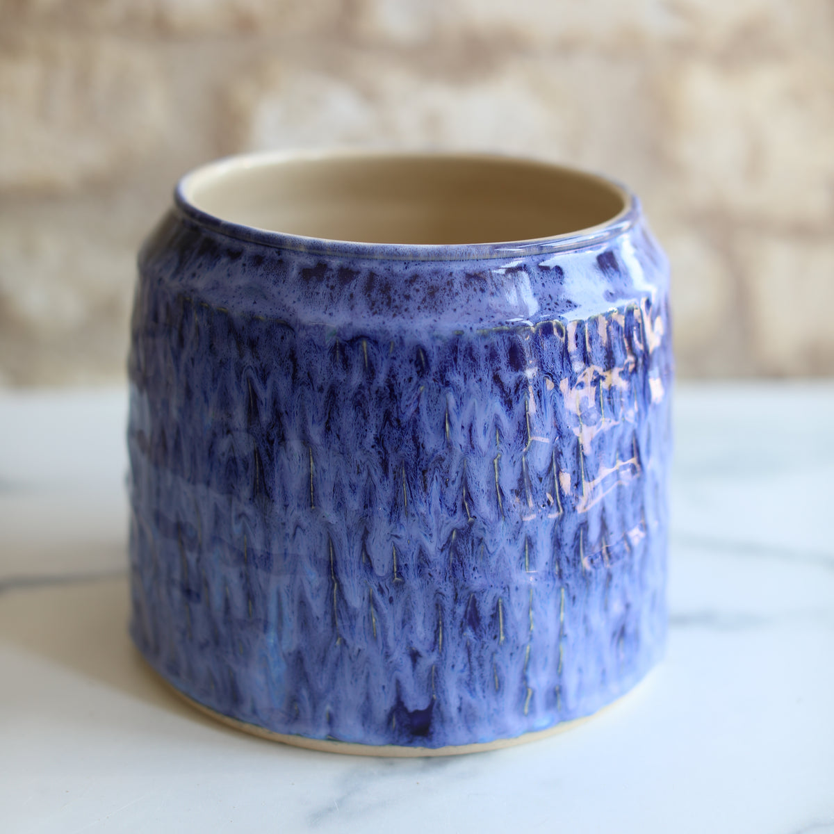 Carved Blue Utensils Pot