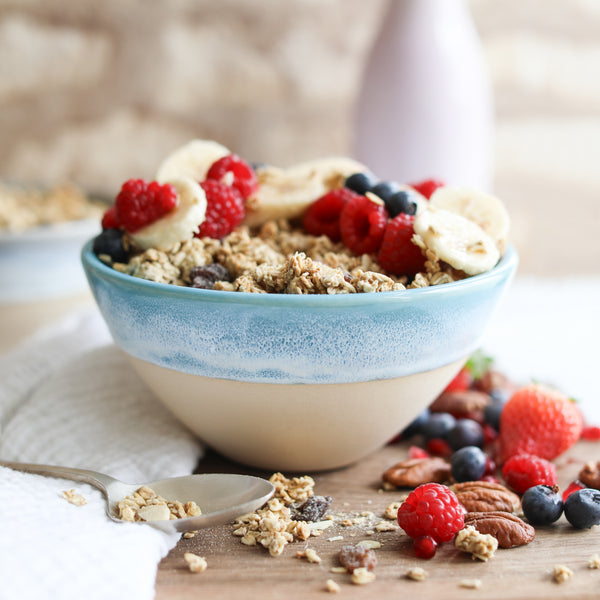 Blue handmade porridge bowl from Glosters.