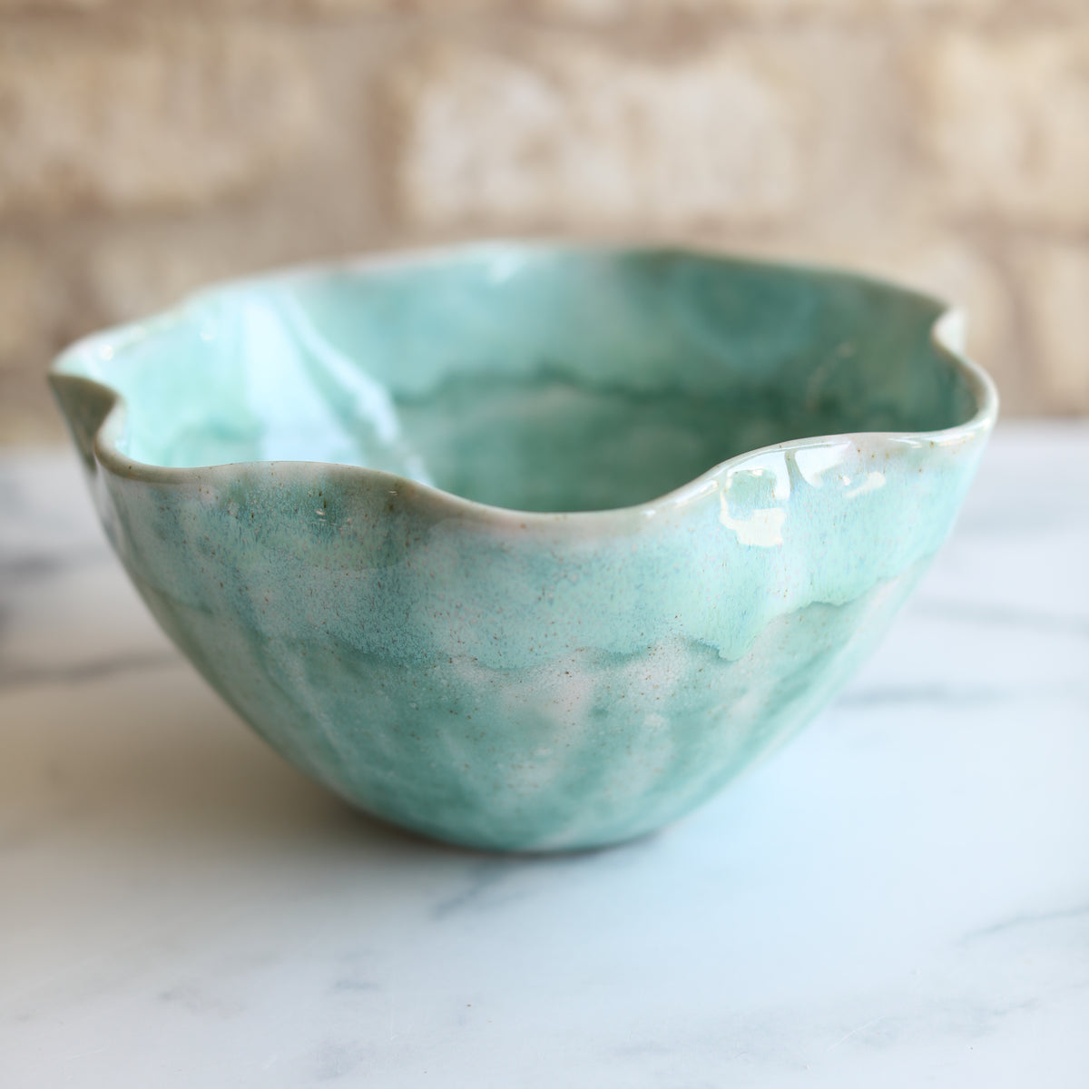 Large frilly Mint & Green Bowl