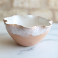 Small frilly Peach & White Bowl