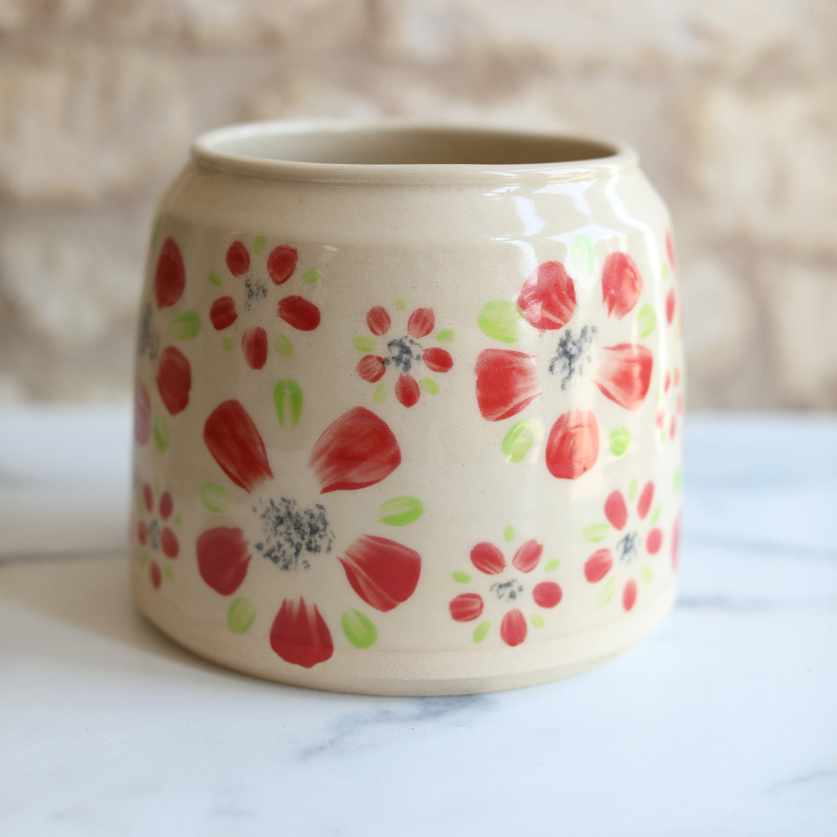 Red Flower Crock Pot
