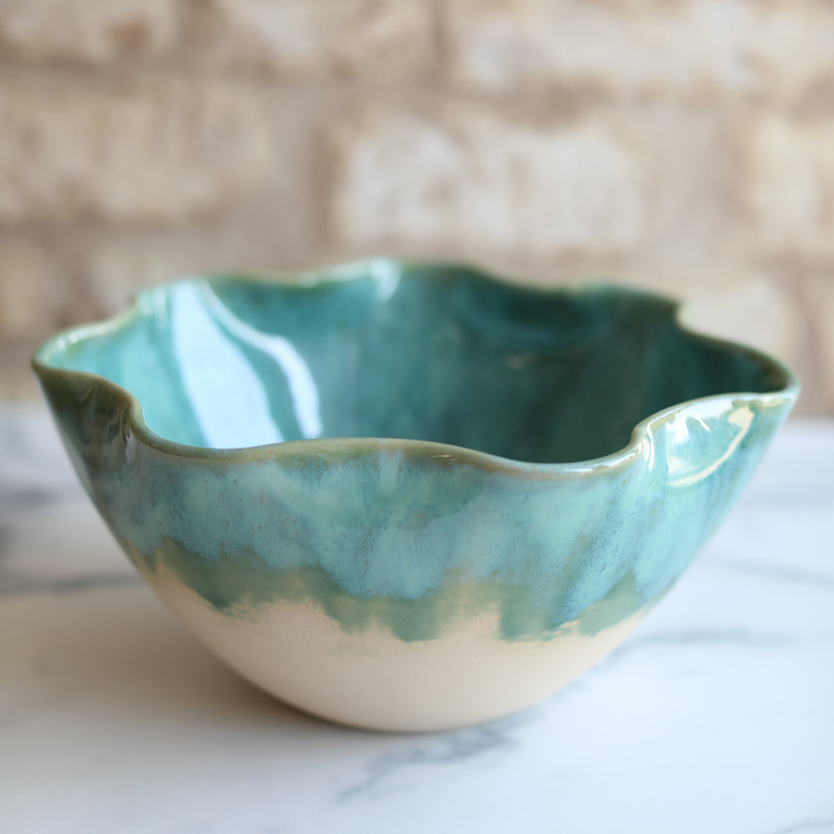 Large frilly Green Brush Bowl