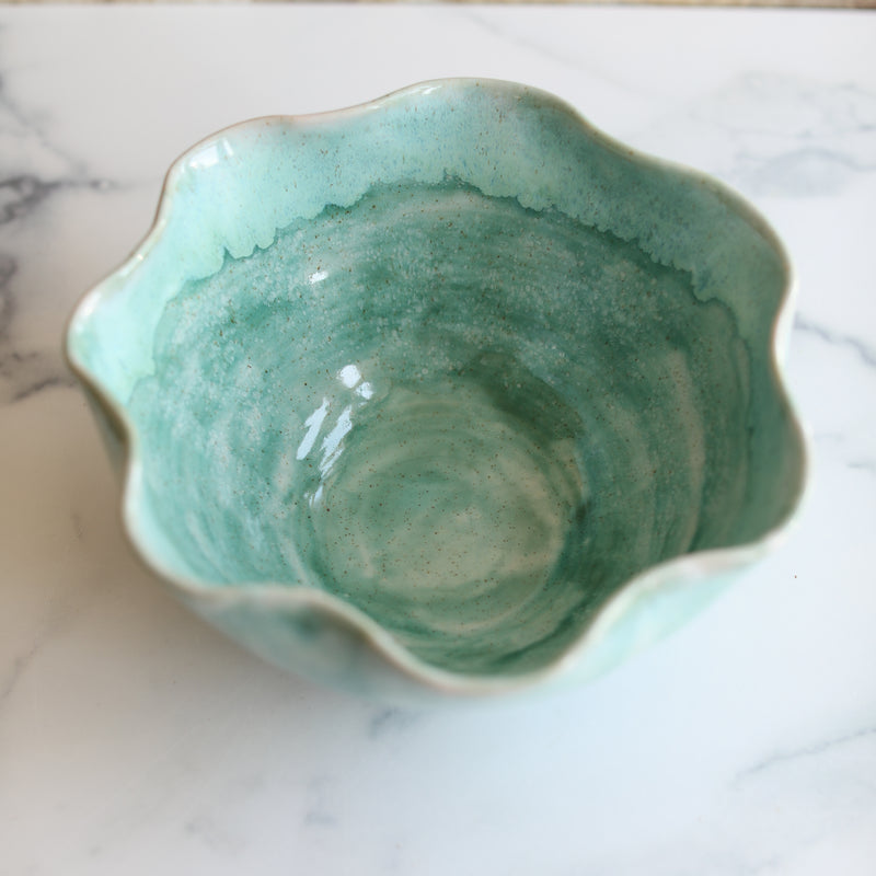 Large frilly Mint & Green Bowl