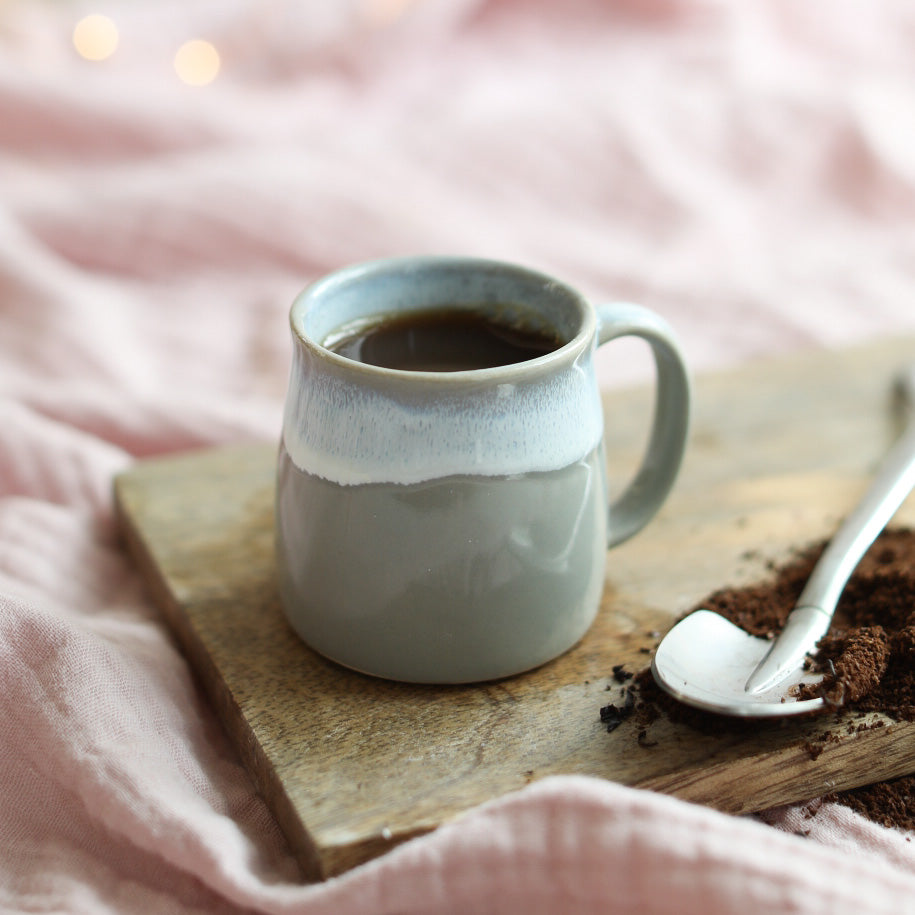 A grey espresso cup from Glosters. 